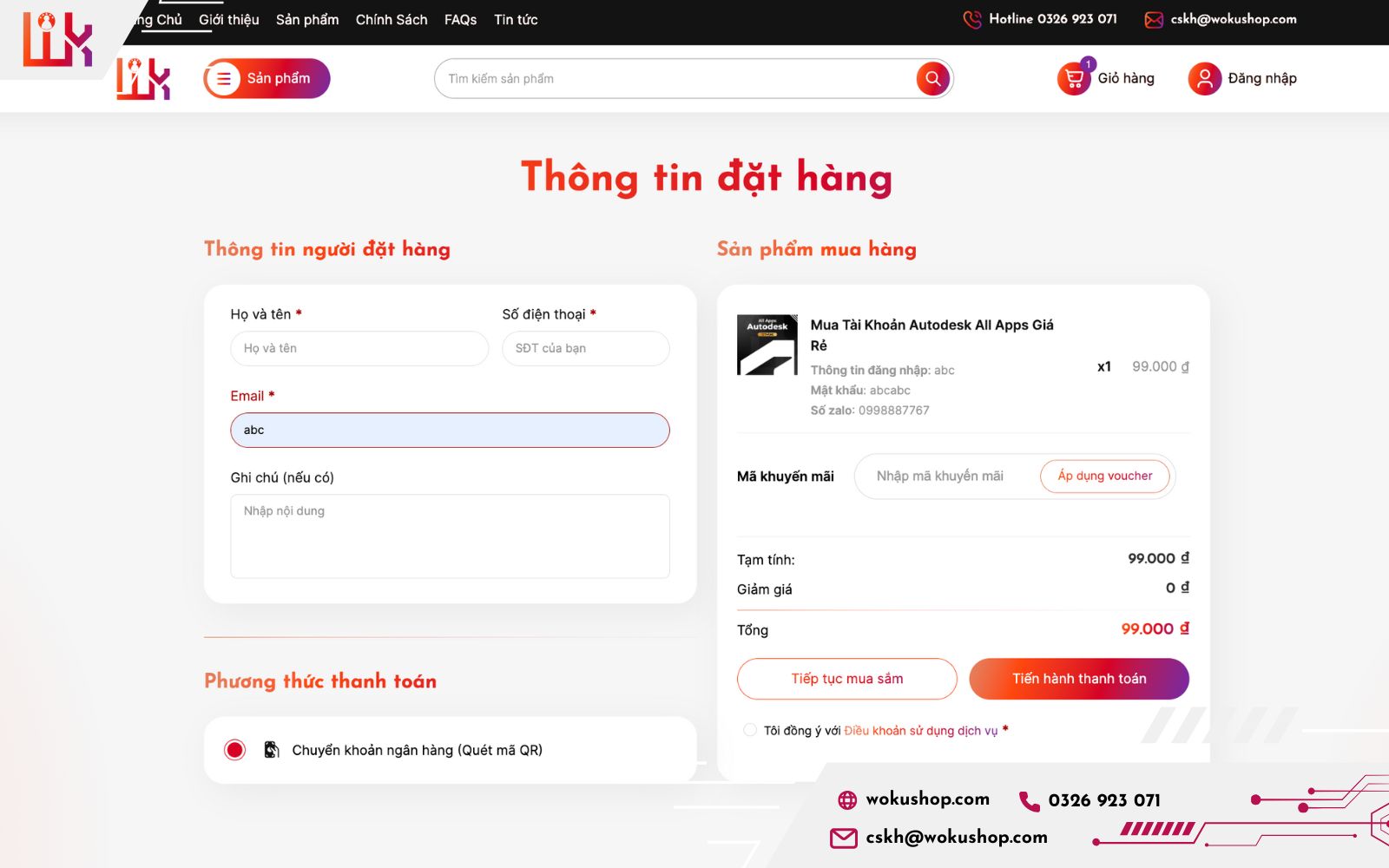 Nhập đầy đủ thông tin và thanh toán