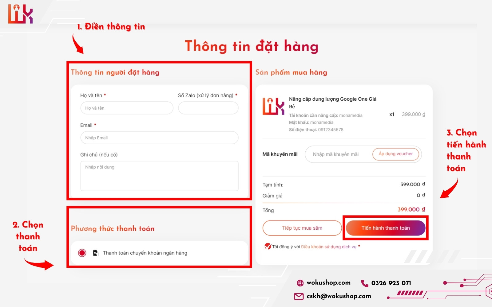 Kiểm tra thông tin đặt hàng và tiến hành thanh toán