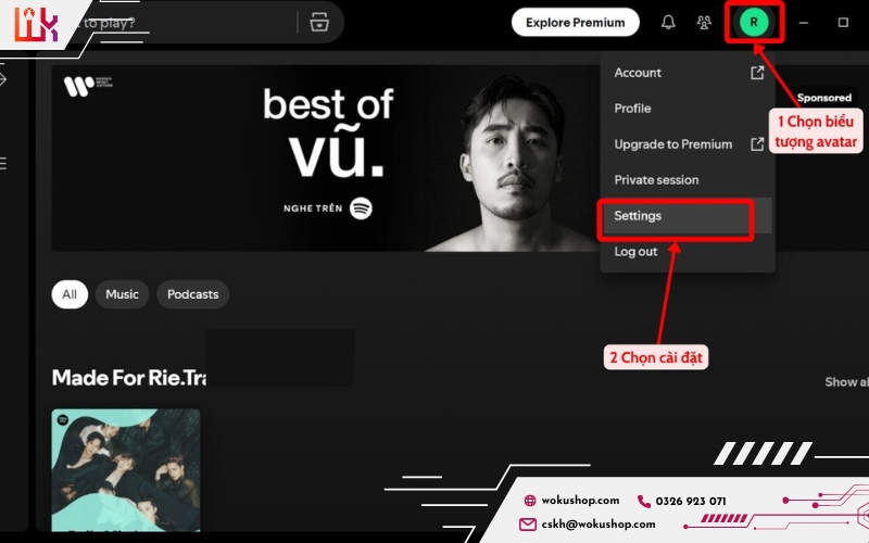 Mở Spotify trên máy tính, vào Settings, chọn Tệp cục bộ để up nhạc dễ dàng